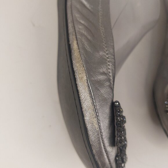 Tory Burch Metallic Silver Leather Eddie Scrunch Ballet Flats Size 8.5M - Picture 6 of 12